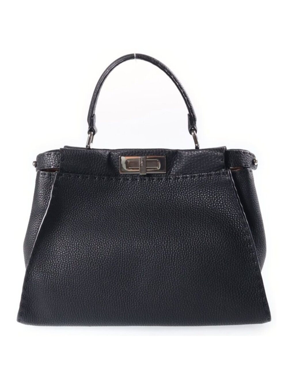 Fendi Peekaboo Selleria Medium Leather Silver 2-Way Shoulder Bag Black